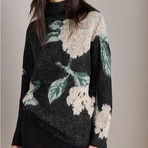 Vince Black Floral Cowl Neck Sweater